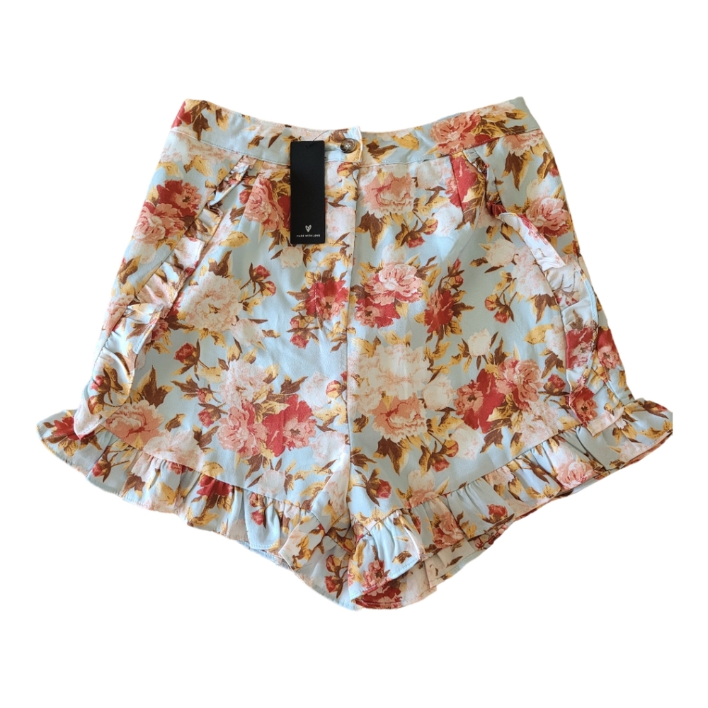 Lulus NWT Flirty In Flowers ruffled high waisted shorts Size small - Picture 3 of 9